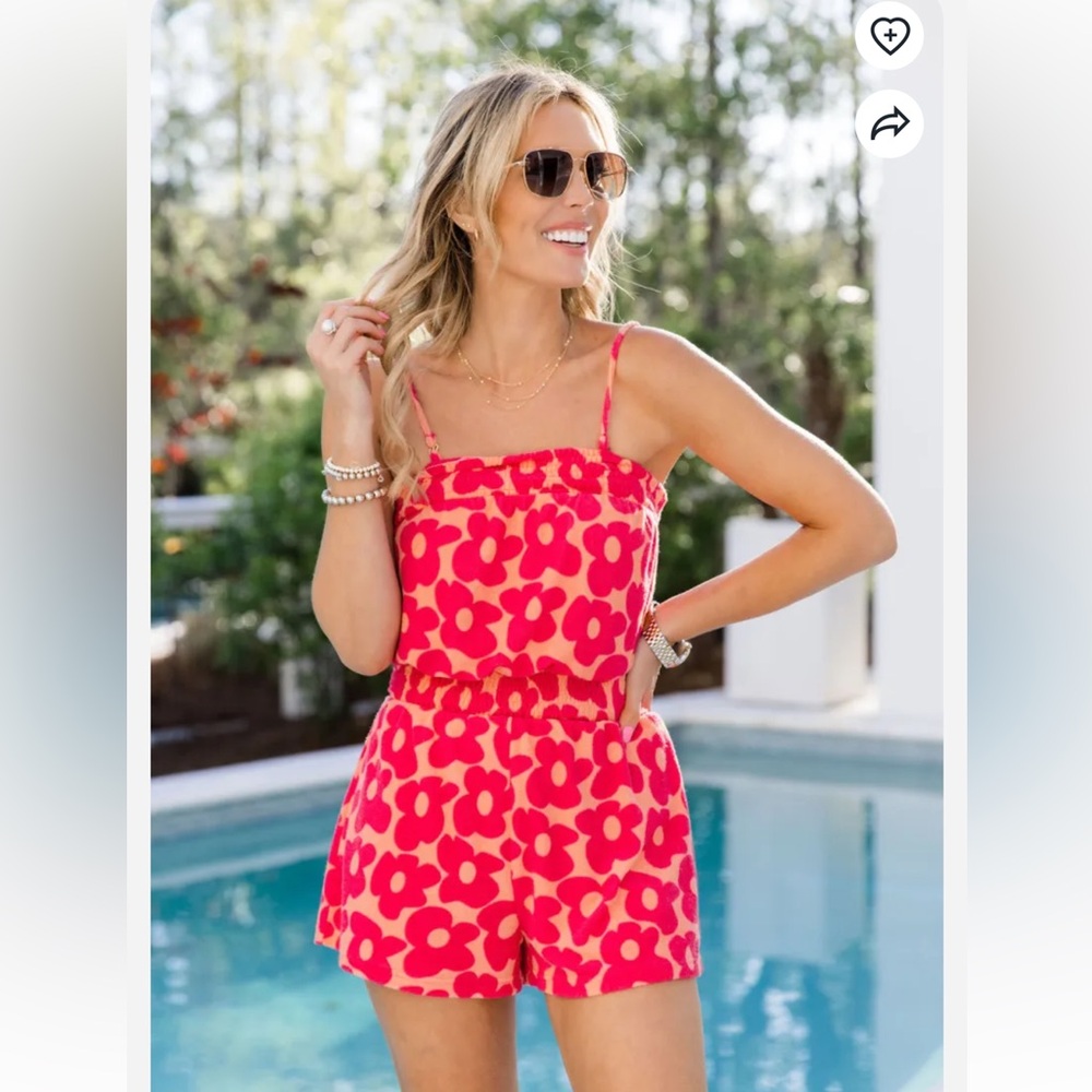 Casual Confidence Terry Strapless Romper In Floral Flair Tori X Pink Lily